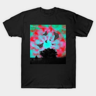 Dark butterflies in surreal mandala landscape T-Shirt